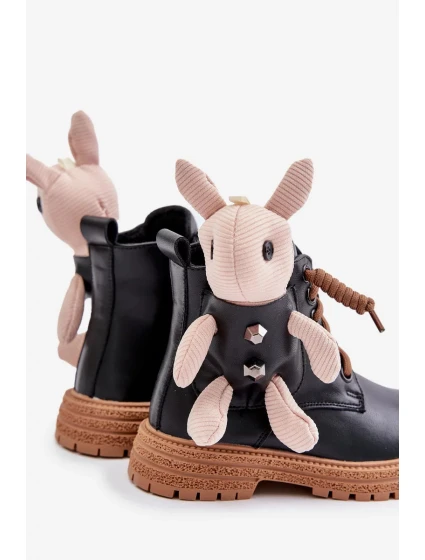 Kožené Zateplené Dětské Kotníkové Boty Na Zip S Medvídkem Vinceza Černé Kožené Zateplené Dětské Kotníkové Boty Na Zip S Medvídkem Vinceza Černé