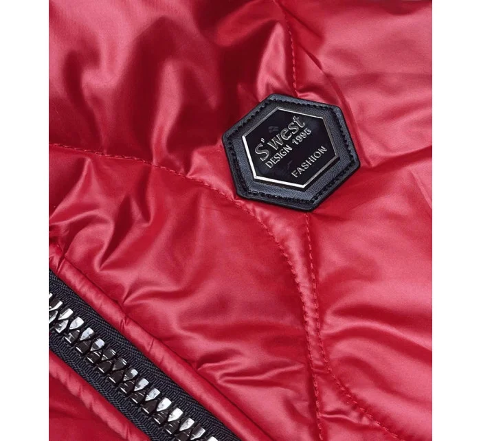 Červená dámská vesta s kapucí model 18822947 - S'WEST Červená dámská vesta s kapucí model 18822947 - S'WEST