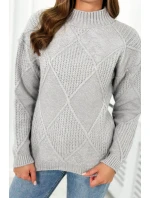 Svetr přes hlavu v šedý model 18966186 - K-Fashion Svetr přes hlavu v šedý model 18966186 - K-Fashion