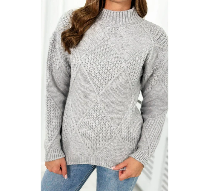 Svetr přes hlavu v šedý model 18966186 - K-Fashion Svetr přes hlavu v šedý model 18966186 - K-Fashion