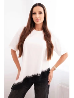 Dámská asymetrická bavlněná blůza s krajkou dole černá