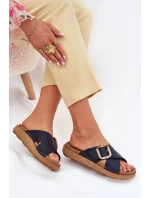 Dámské Kožené Klapky S Přezkou Tmavě Modré model 21702514 - Inblu