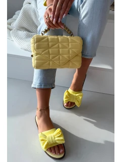 Dámské pantofle na nízkém podpatku s mašlí Žluté Amivelle