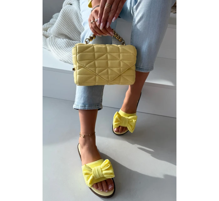 Dámské pantofle na nízkém podpatku s mašlí Žluté Amivelle