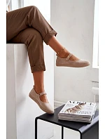 Kožené semišové baleríny Barefoot s páskem Zazoo 10206 béžové