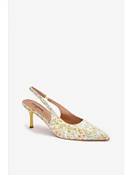 Zdobené dámské sandály na podpatku s květinovým vzorem Žluté model 22103138 - Boto