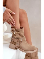 Semišové dámské kotníkové boty na nízkém blokovém podpatku s pásky Zazoo 3644 béžové Semišové dámské kotníkové boty na nízkém blokovém podpatku s pásky Zazoo 3644 béžové