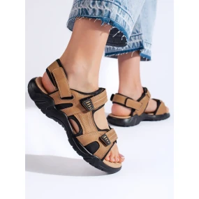 Jedinečné  sandály dámské hnědé na plochém podpatku