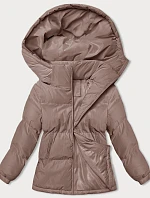 Dámská zimní bunda s kapucí tmavě béžová (5M3169-84)