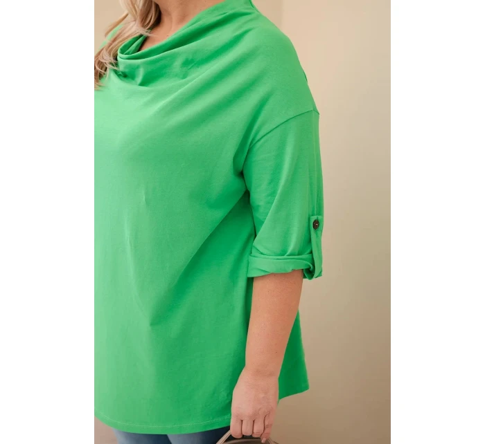 Dámská halenka Plus Size s bavlnou volného střihu s vodním výstřihem světle zelená