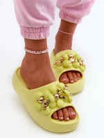 Dámské Piankové Žabky S Ozdobami Na Hrubé Podrážce Limetkové Bremavia