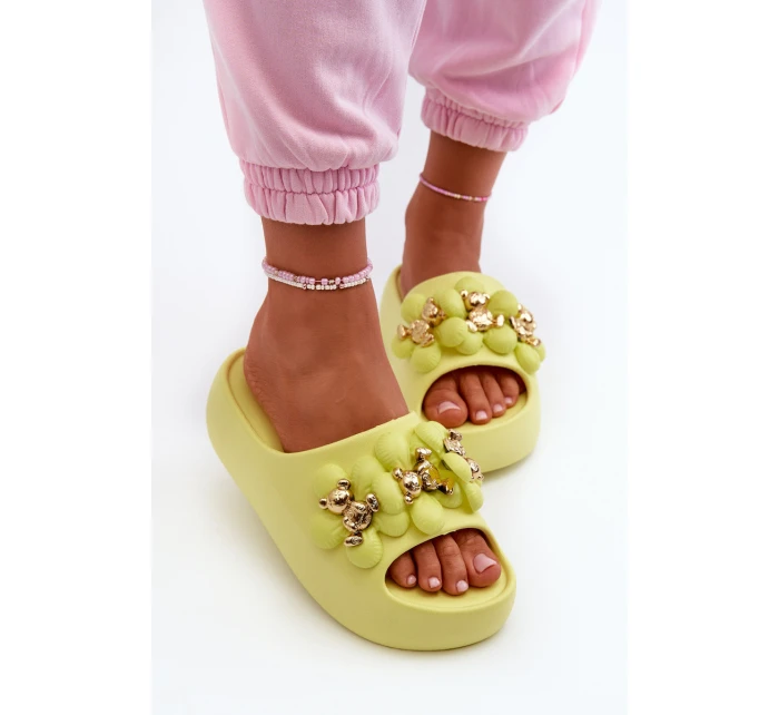 Dámské Piankové Žabky S Ozdobami Na Hrubé Podrážce Limetkové Bremavia Dámské Piankové Žabky S Ozdobami Na Hrubé Podrážce Limetkové Bremavia