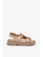 Eko kožené sandály s přezkami béžové model 21684627 - Boto