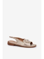 Dámské sandály na plochém podpatku s ozdobným detailem model 21696695 zlaté - S.Barski