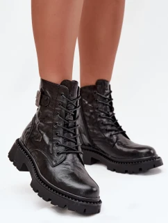 Kožené dámské kotníkové boty s efektem mačkání a sponou Artiker 57C1008 Černé