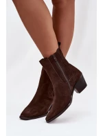 Semišové dámské boty na podpatku zateplené hnědé model 21747763 - Boto Semišové dámské boty na podpatku zateplené hnědé model 21747763 - Boto