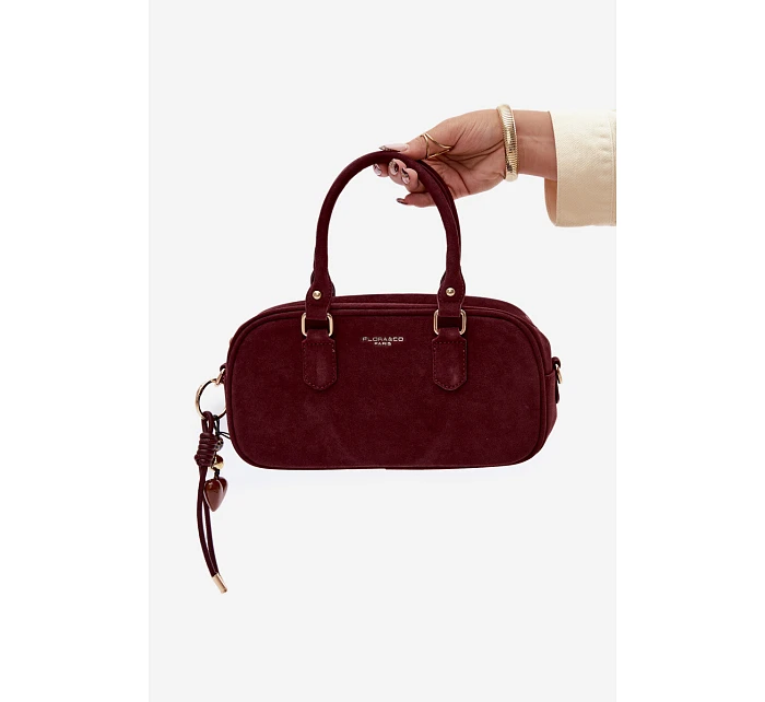 Malá bordová kabelka typu kufřík z eko semiše Annelle