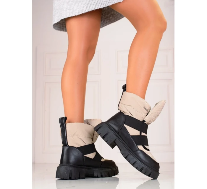 Moderní hnědé sněhule dámské bez podpatku Moderní hnědé sněhule dámské bez podpatku