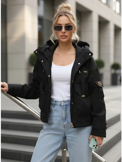 Kurtka przejściowa damska z kapturem i czarna model 22035960 - FashionStreet