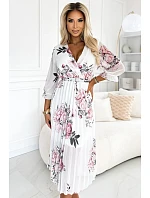 Dámské plisované midi šaty s výstřihem, opaskem a se vzorem růží na pozadí model 22121293 - numoco basic