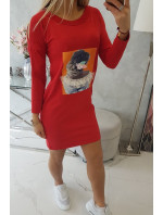 Šaty s 3D grafikou, krajková červená