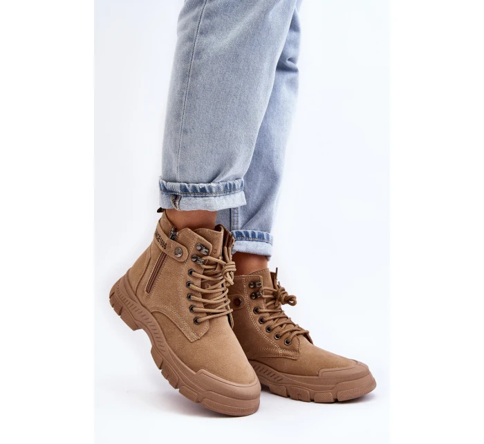 Ocieplené semišové dámské botky traperky béžové Jailina Ocieplené semišové dámské botky traperky béžové Jailina