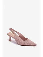 Materiálové sandály na podpatku Špinavě růžové Delessa