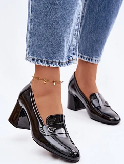 Kožené Lakované Dámské Lodičky na Podpatku model 22100046 Černé - VINCEZA