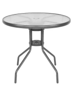 SADA ZAHRADNÍHO NÁBYTKU KULATÝ STŮL 4 ŽIDLE A SLUNEČNÍK TMAVĚ ŠEDÁ SADA ZAHRADNÍHO NÁBYTKU KULATÝ STŮL 4 ŽIDLE A SLUNEČNÍK TMAVĚ ŠEDÁ
