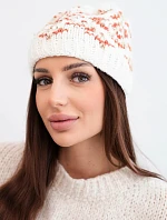 Dámská zimní čepice s barevnými vzory a silným nápletem K353 bílá+oranžová