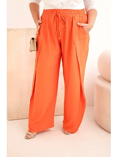 Dámské bavlněné kalhoty Plus Size s gumou v pase oranžové