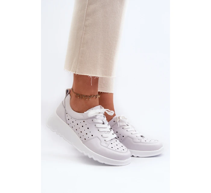 Dámské lodičky na klínku z přírodní kůže světle šedé S.Barski LR482