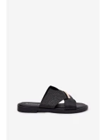 Dámské Pantofle Na Plochém Podpatku S Ozdobným Detalem model 21697192 Černé - VINCEZA Dámské Pantofle Na Plochém Podpatku S Ozdobným Detalem model 21697192 Černé - VINCEZA