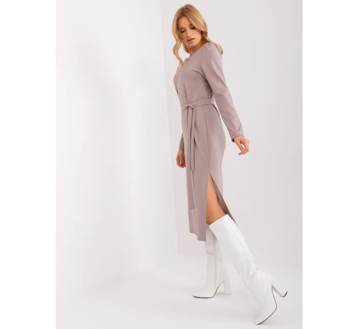 Sukienka LK SK model 19069217 ciemny bezowy - FPrice Sukienka LK SK model 19069217 ciemny bezowy - FPrice
