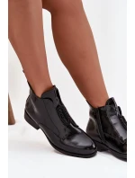 Lakované dámské botky S.Barski – černé, zateplené, s ozdobným detailem