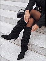 Dámské kozačky se zvrásněným svrškem, černé, ze semiše, FashionStreet ZY1130 Dámské kozačky se zvrásněným svrškem, černé, ze semiše, FashionStreet ZY1130