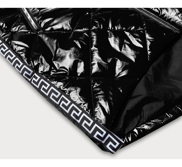 Lehká černá lesklá dámská bunda s lemovkami (LD7258BIG)