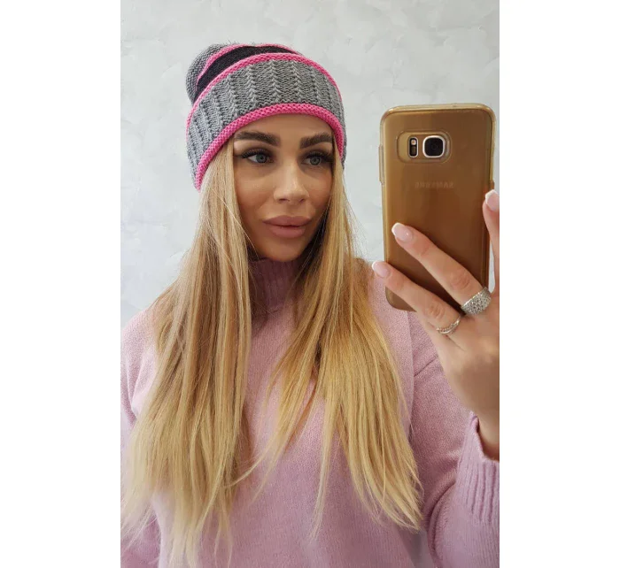 Dámská čepice Kinga K297 tmavě šedá+černá Dámská čepice Kinga K297 tmavě šedá+černá