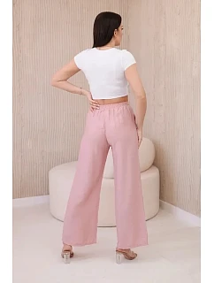 Viskózové kalhoty se širokými nohavicemi tmavě pudrově růžová