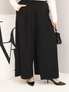 Dámské bavlněné kalhoty Plus Size s širokými nohavicemi a volným střihem černé