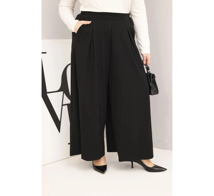 Dámské bavlněné kalhoty Plus Size s širokými nohavicemi a volným střihem černé Dámské bavlněné kalhoty Plus Size s širokými nohavicemi a volným střihem černé