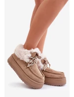 Nízké dámské sněhové boty na platformě s kožešinou tmavě béžové Neathren Nízké dámské sněhové boty na platformě s kožešinou tmavě béžové Neathren