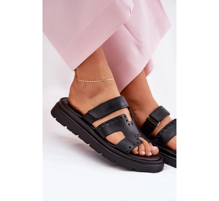 Dámské Pantofle Z Přírodní Kůže Na Platformě Zazoo 40440 Černé Dámské Pantofle Z Přírodní Kůže Na Platformě Zazoo 40440 Černé