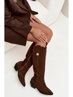 Kožené semišové kozačky zateplené  čokoládové model 21718495 - Zazoo