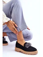 Módní semišové mokasíny s krystaly Černé Demeris