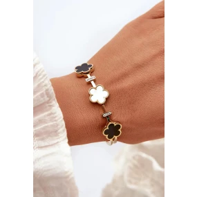Dámský náramek s květinami, nerezová ocel, zlatá