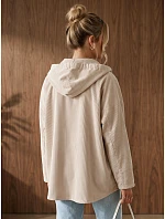 Kurtka damska oversize z kapturem beżowa model 22371855 - FashionStreet Kurtka damska oversize z kapturem beżowa model 22371855 - FashionStreet
