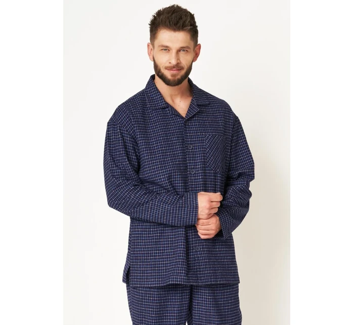 Pyžamo Key MNS 457 B24 Flanelové dlouhé/r M-2XL pánské rozepínací