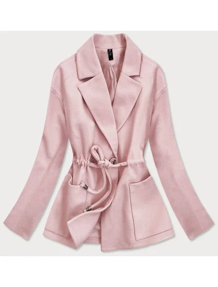 Krátký růžový volný dámský kabát model 16148742 - ROSSE LINE