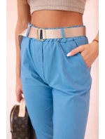Dámské viskózové kalhoty s páskem a ohrnutými nohavicemi džínovina